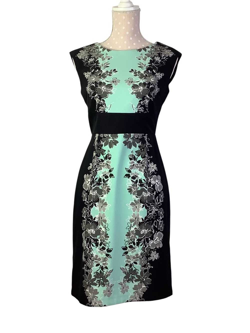 London Times Sheath Dress Panel Sheath Dress in Mint and Black - Size 4